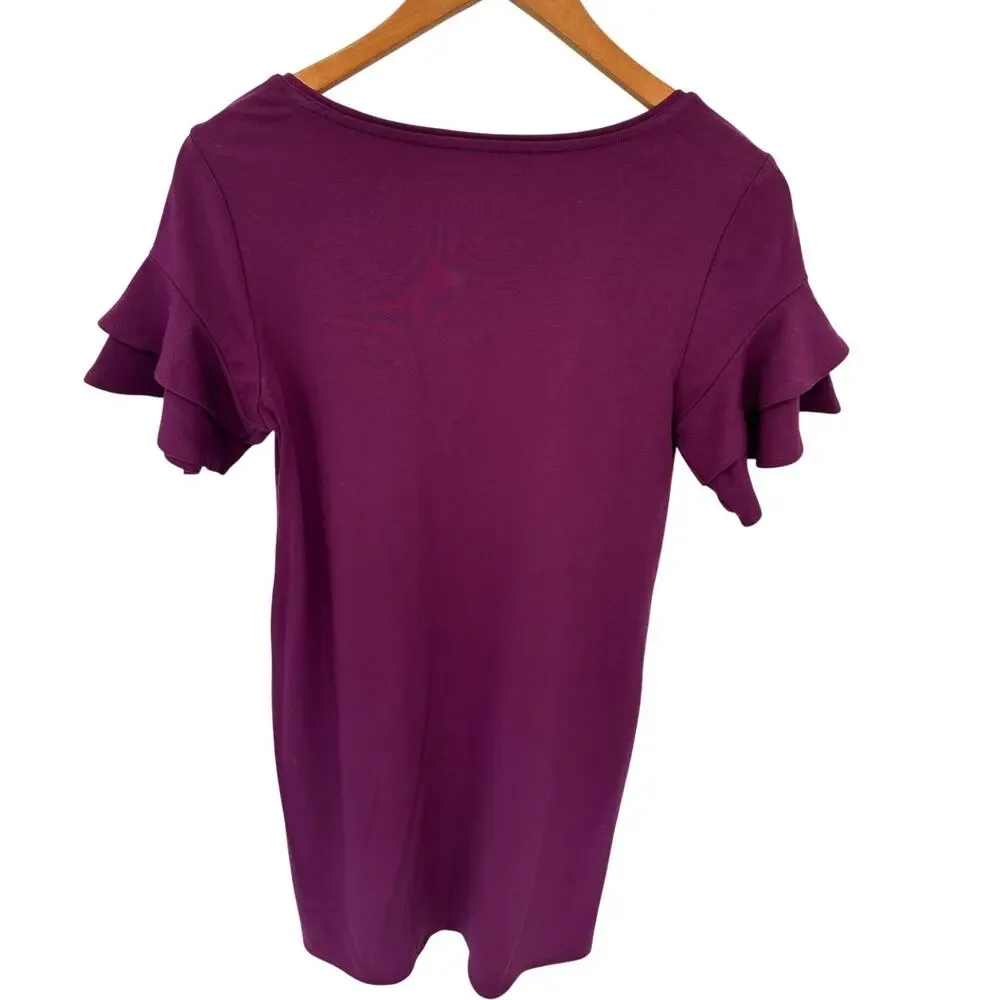 WHITE HOUSE BLACK MARKET Magenta Ruffle Sleeve Dress // Small Petite